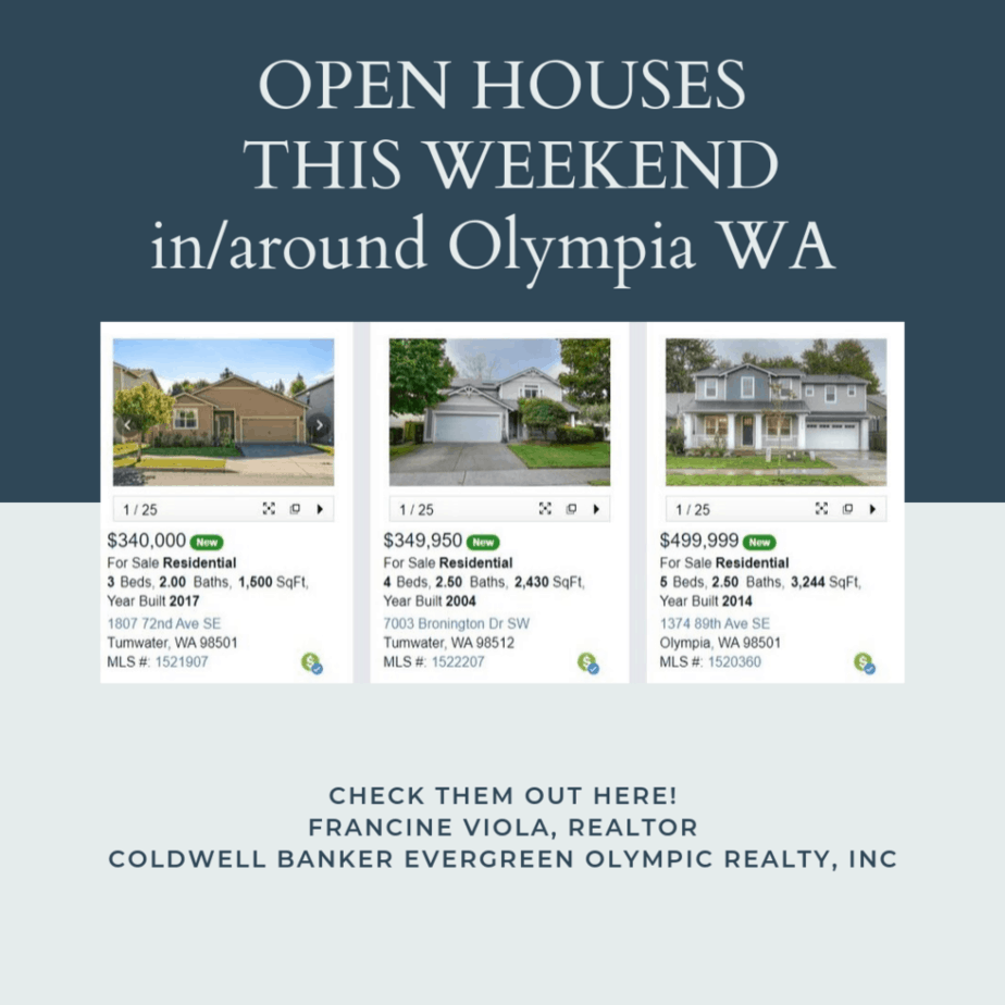 Open houses this weekend in Olympia WA September 28-29, 2019