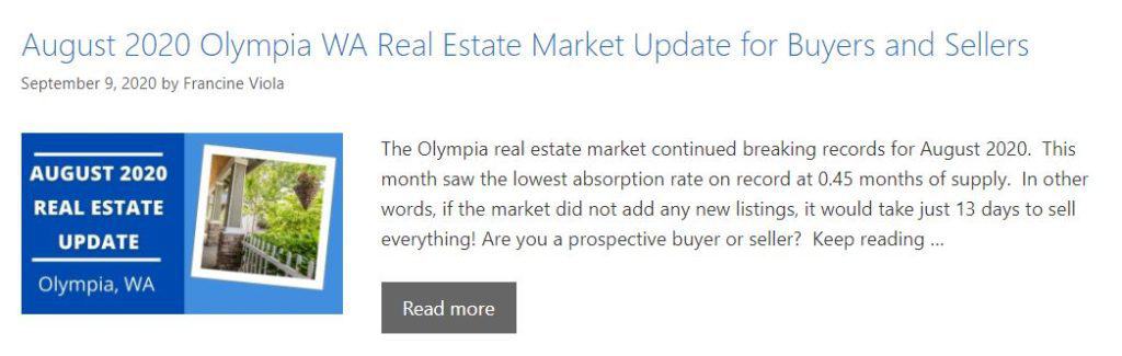 Link to Olympia WA real estate update for August 2020
